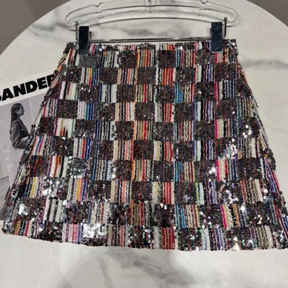 Silver Sequin Multi Checkerboard Mini Skirt Sz S New - Picture 4 of 13